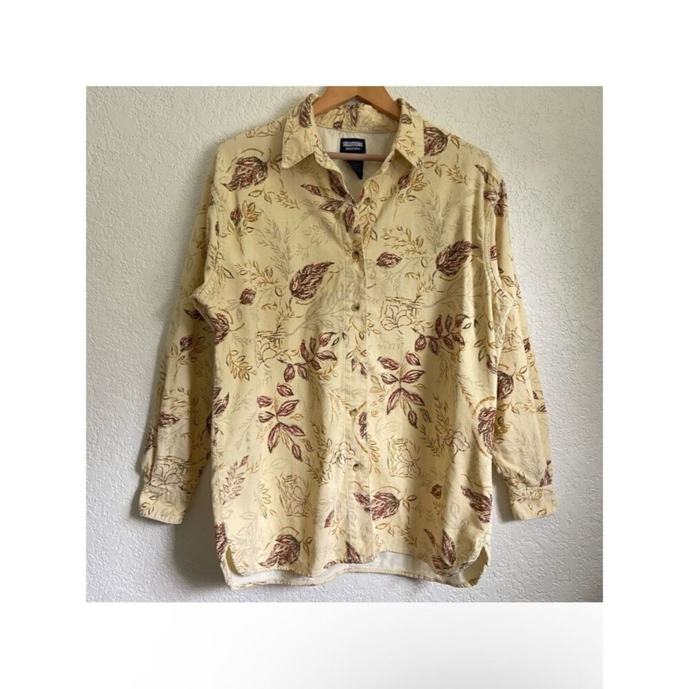 Vintage Solutions Original Botanical Print Yellow Corduroy Shirt